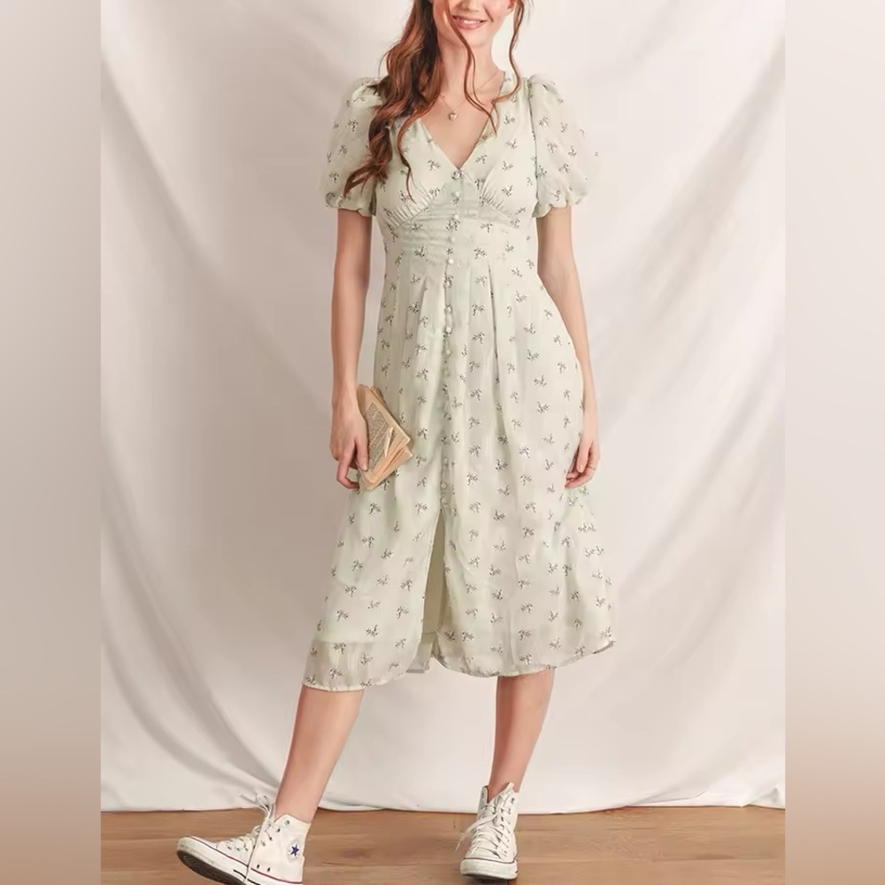 Mint Green Cottage Core Midi Dress Size Medium